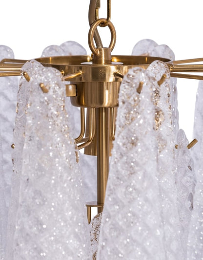 Brass with Clear Bubbled Glass "Gicel" Chandelier