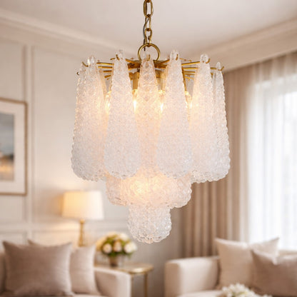 Brass with Clear Bubbled Glass Gicel Chandelier