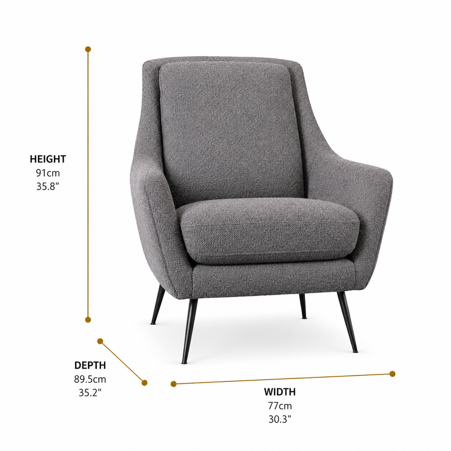 Brompton Armchair Grey linen dimensions