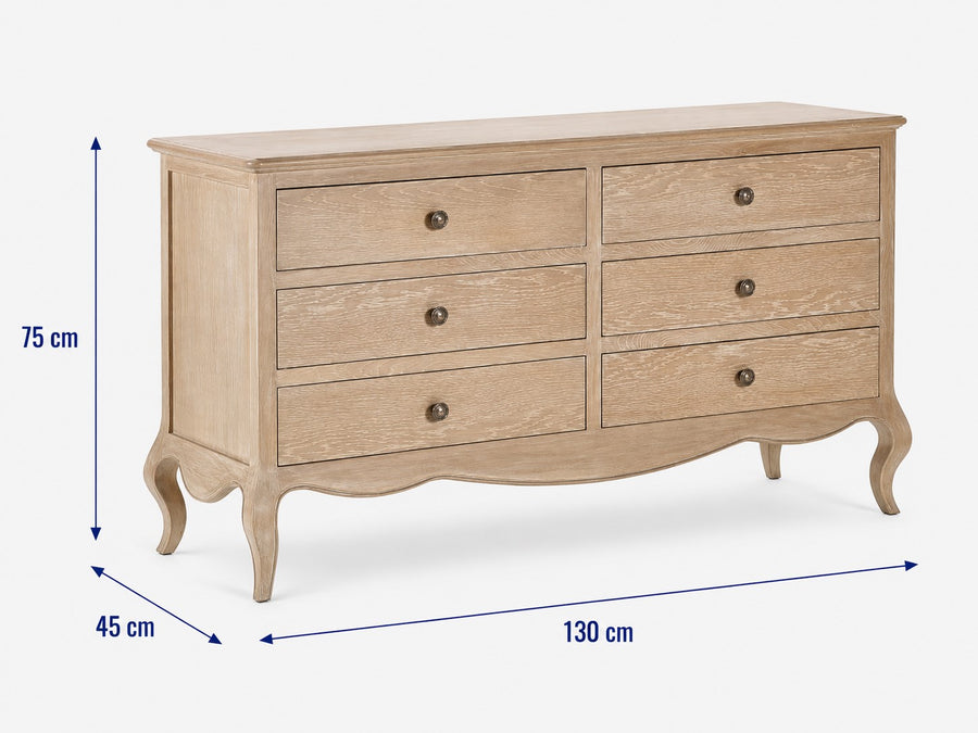 Camille French 6 Drawer Wide Chest dimensions