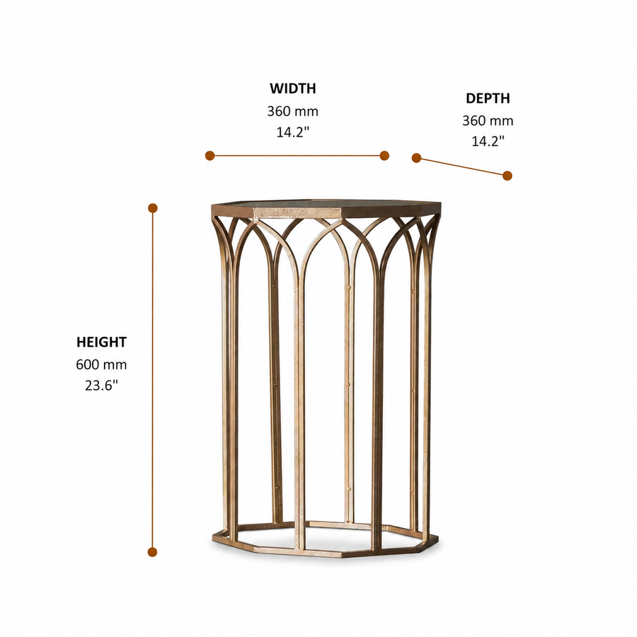 Canterbury Antique Gold Side Table dimensions