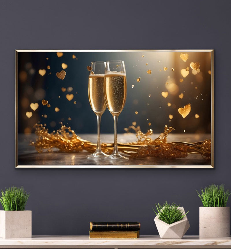 Champagne glasses & love hearts floating-Metal Frame