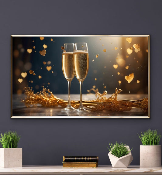 Champagne glasses & love hearts floating-Metal Frame