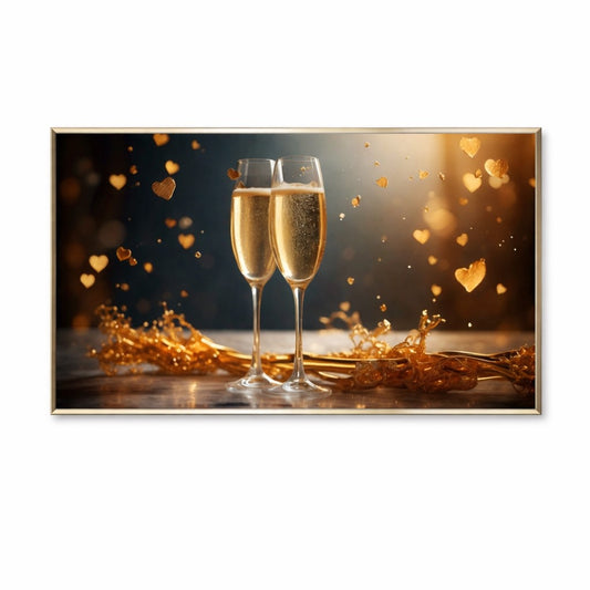 Champagne glasses & love hearts floating-Metal Frame