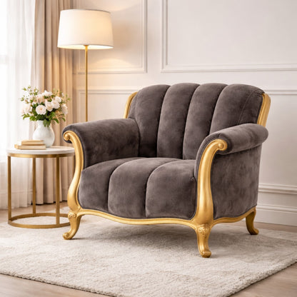 Channelled French Antique Gold Armchair