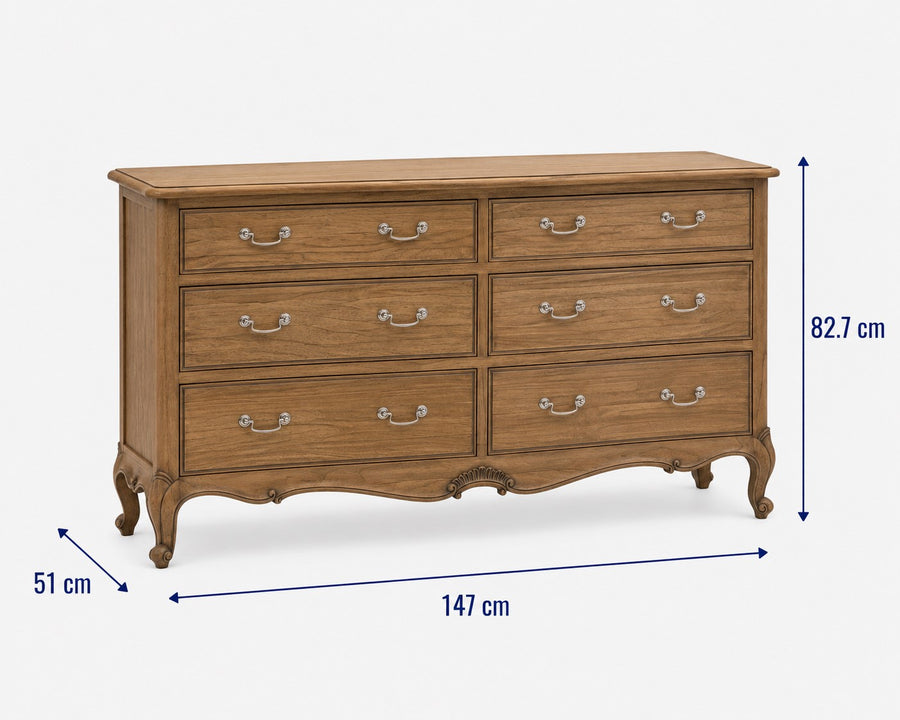 Chic 6 Drawer Chest Weathered dimensions