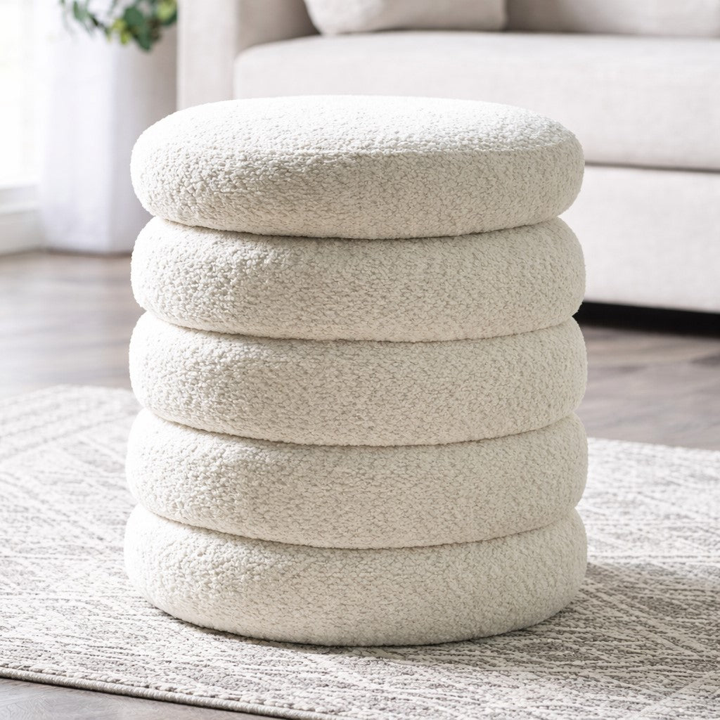 Cotswold Ivory Bouclé Upholstered 40cm Storage Stool
