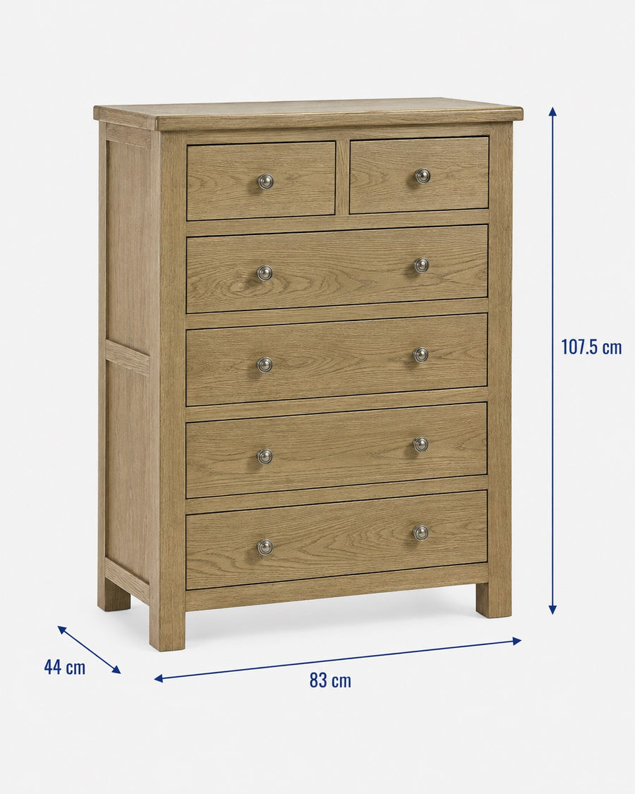 Cotswold Oak 6 Drawer Chest dimensions