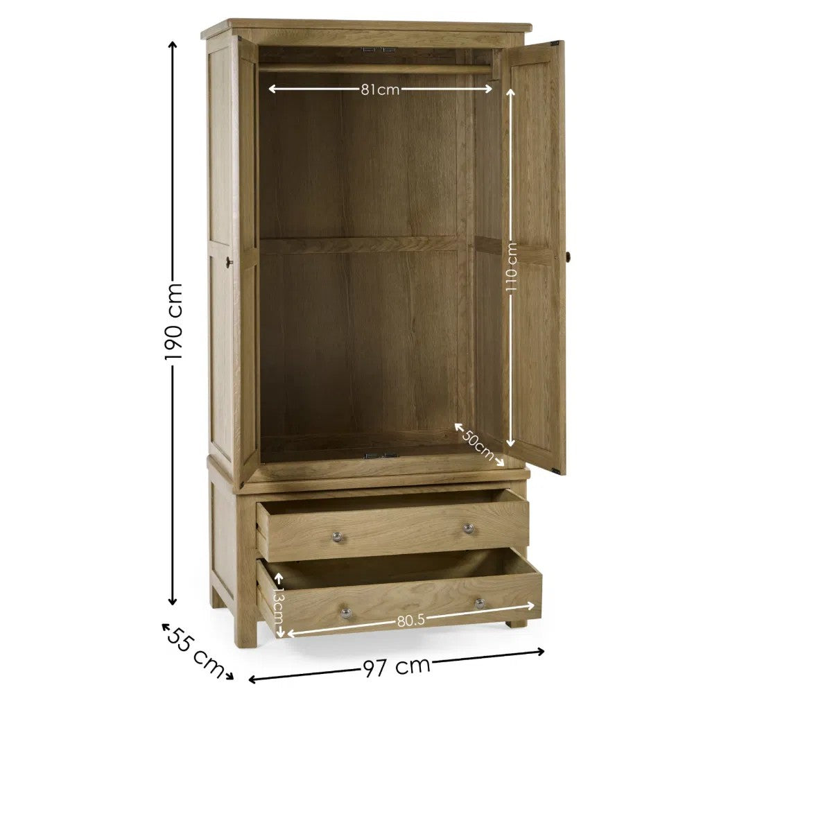 Cotswold Smokey Oak Double Wardrobe