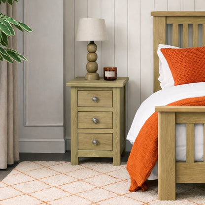 Cotswold Smokey Oak Bedside Table with 3 Drawers