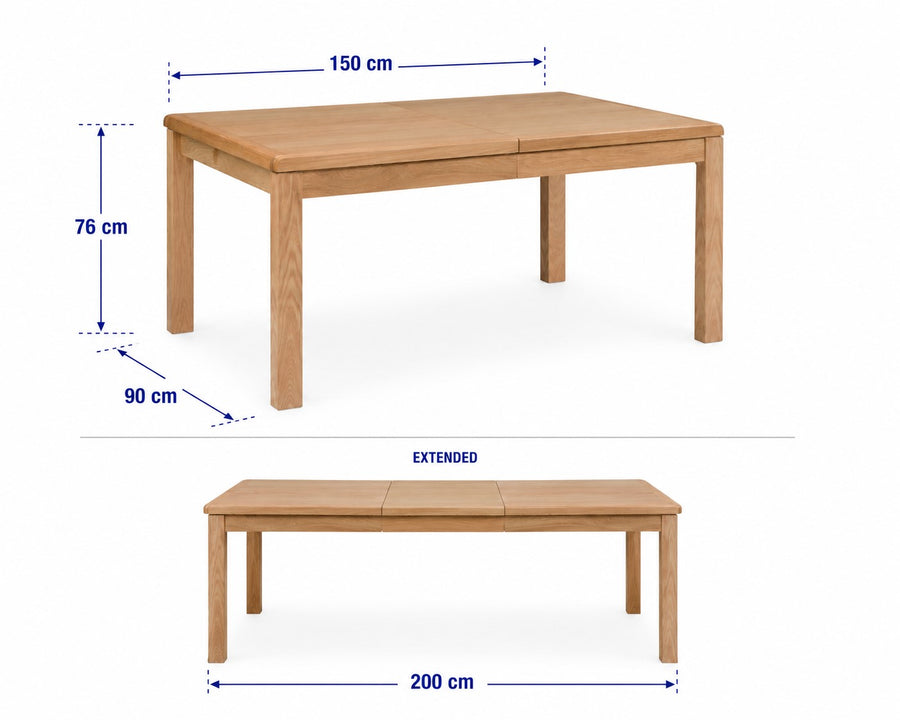 Curve Extending Dining Table dimensions