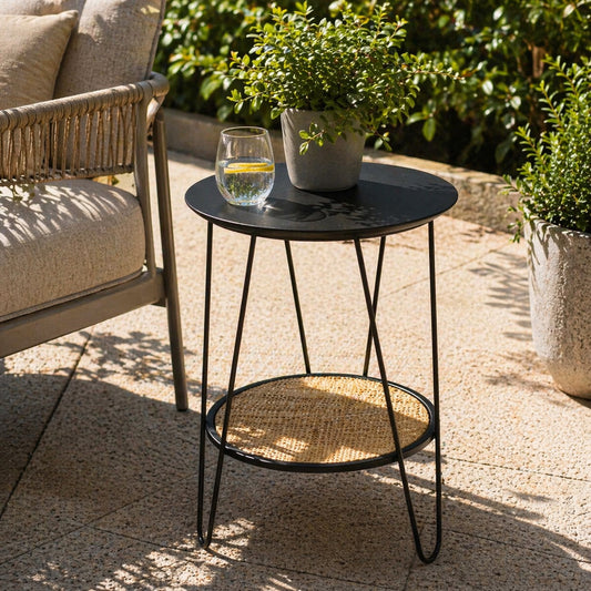Depok Rattan And Metal Side Table With Hairpin Legs