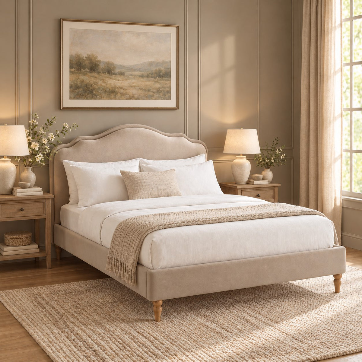 Élodie Upholstered Bed Frame Stone