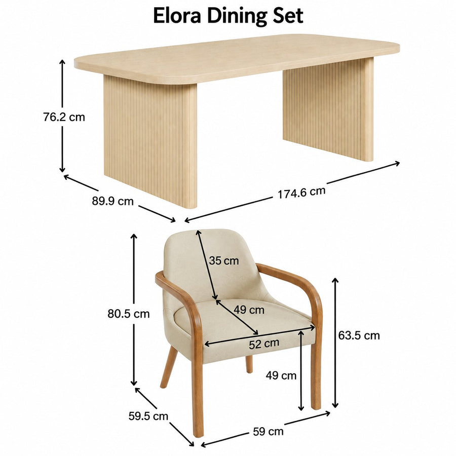 Elora Fluted Dining Set dimensions