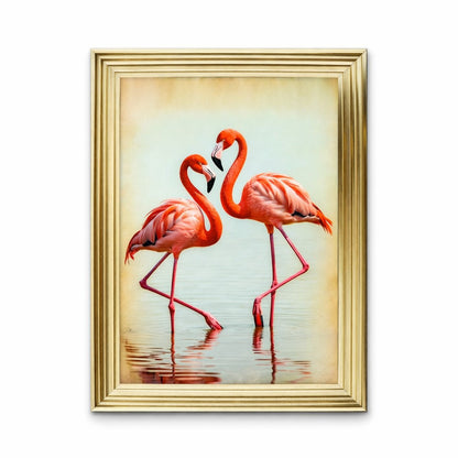 Flamingo pair reflected in pastels,Vintage