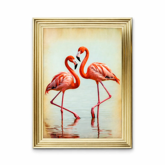 Flamingo pair reflected in pastels,Vintage