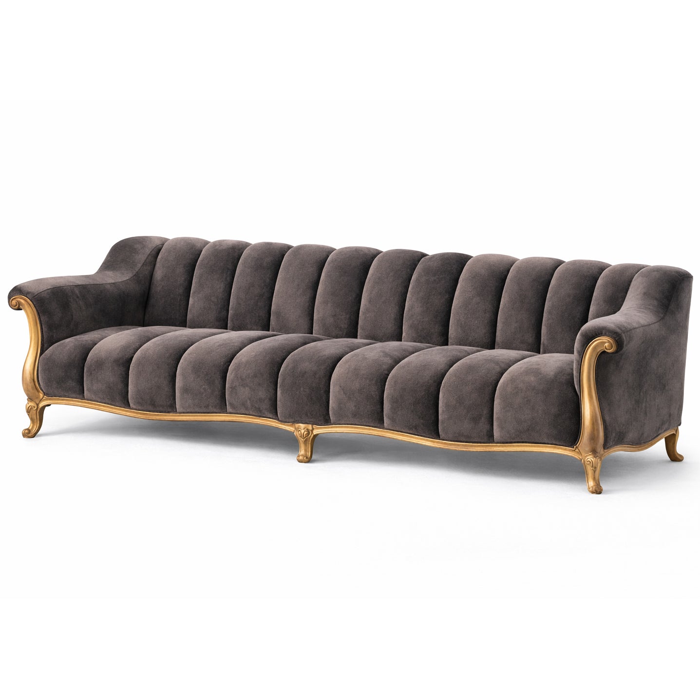 French Antique Gold 3 Seat Channeled Sofa 