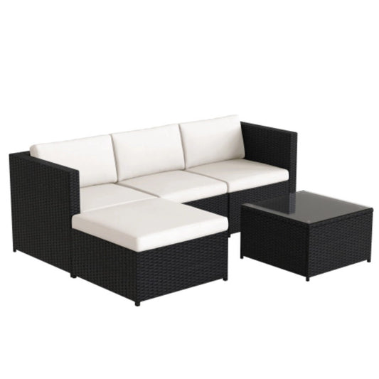 Garden Corner Sofa Rattan Patio Set 3-Piece Outdoor Lounge Black