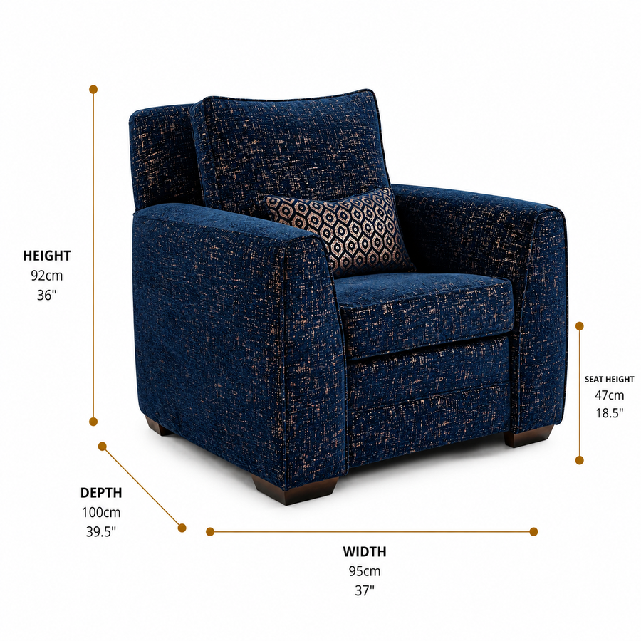 Grace Style Blue Armchair dimensions