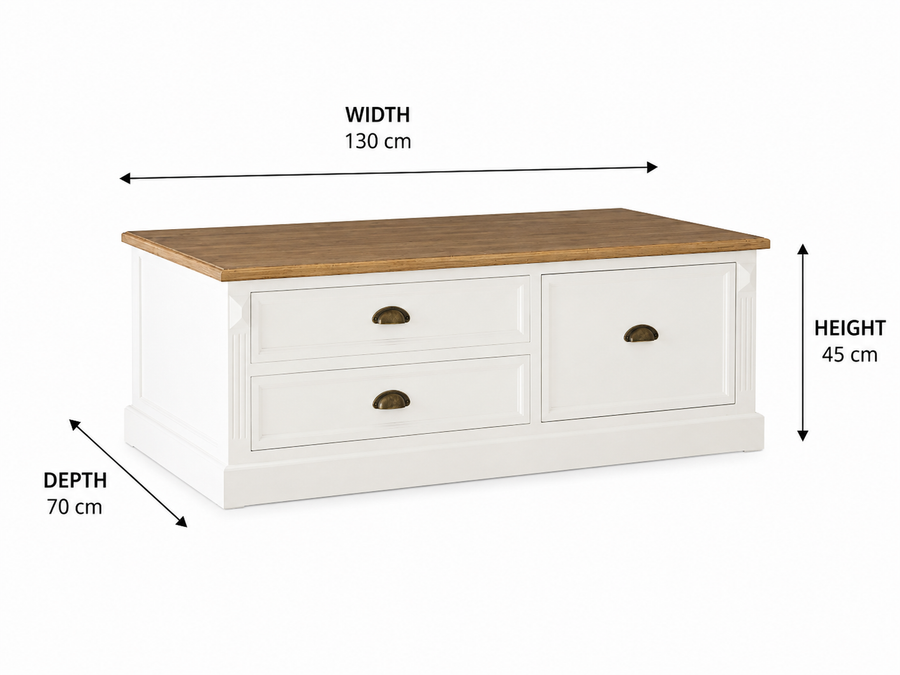 Hardwick Coffee Table with Drawers dimensions