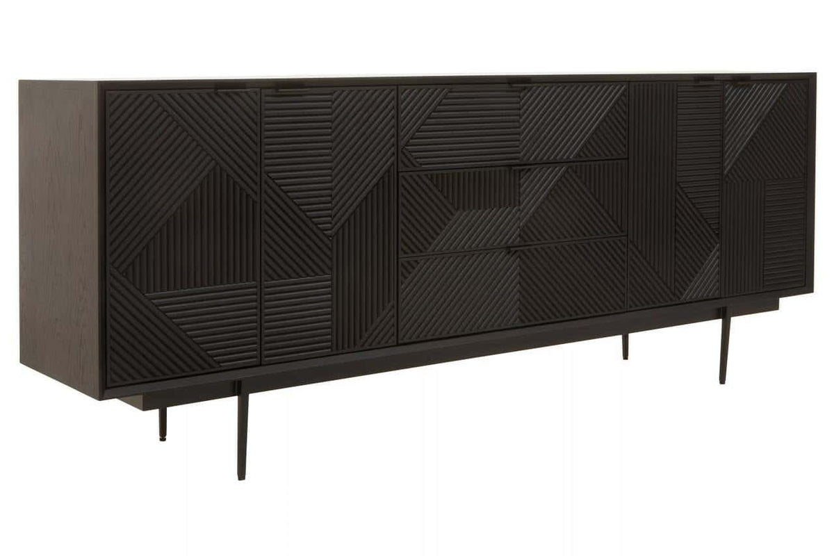 Jakara Black Finish Sideboard with 4 Doors and 3 Drawers