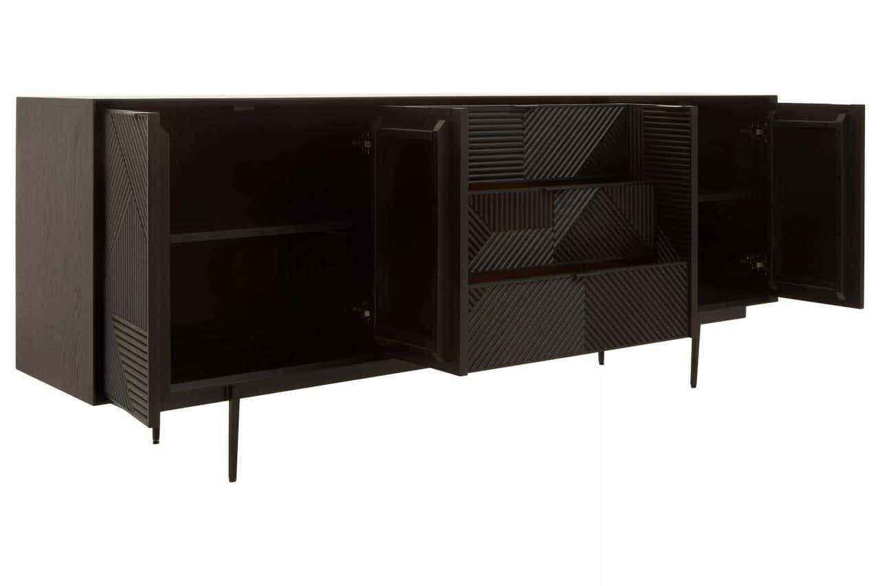 Jakara Black Finish Sideboard with 4 Doors and 3 Drawers