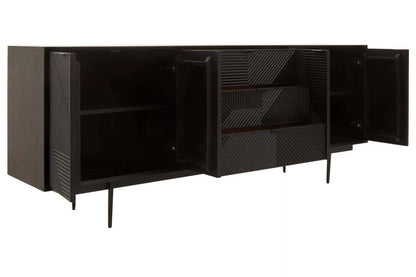 Jakara Black Finish Sideboard with 4 Doors and 3 Drawers