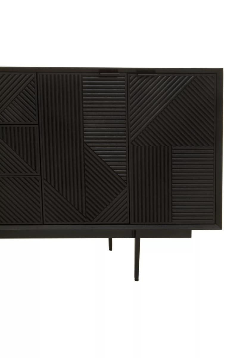 Jakara Black Finish Sideboard with 4 Doors and 3 Drawers