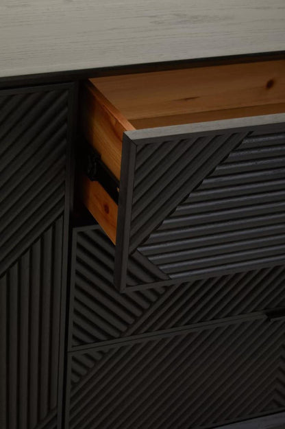 Jakara Black Finish Sideboard with 4 Doors and 3 Drawers