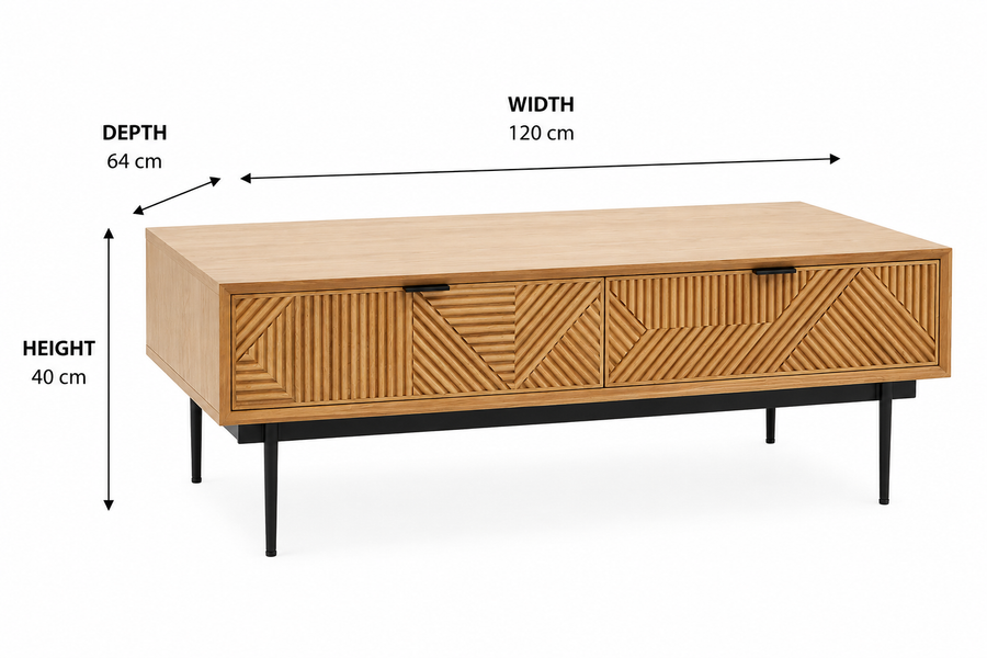 Jakara Coffee Table with Drawers dimensions