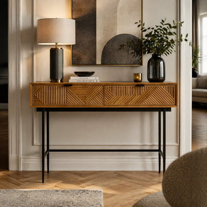 Jakara Natural Finish Console Table with 2 Drawers