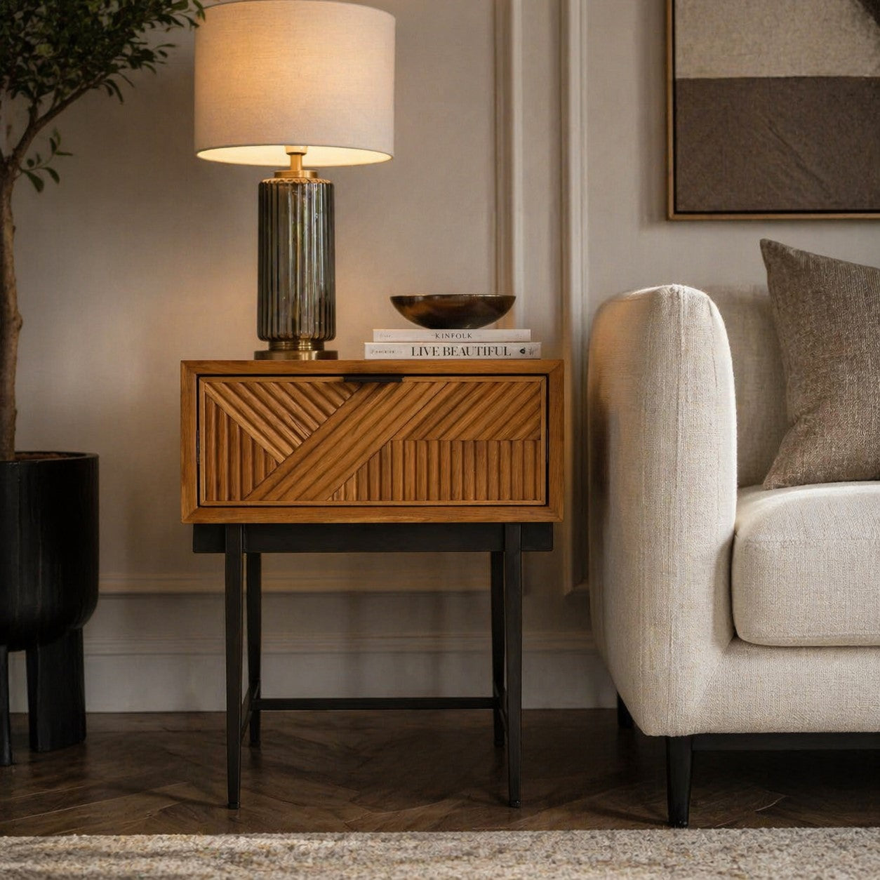 Jakara Natural Finish Side Table with 1 Drawer