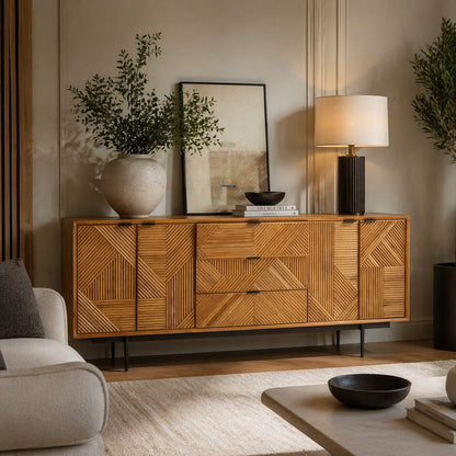 Jakara Natural Finish Sideboard with 4 Doors and 3 Drawers