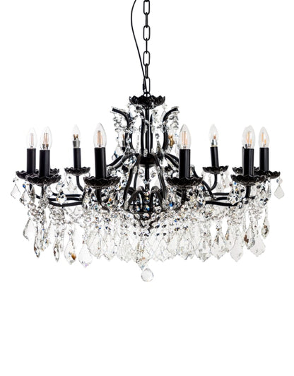Large 12 Branch Matt Black Shallow Chandelier