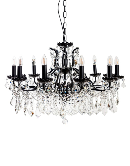 Large 12 Branch Matt Black Shallow Chandelier