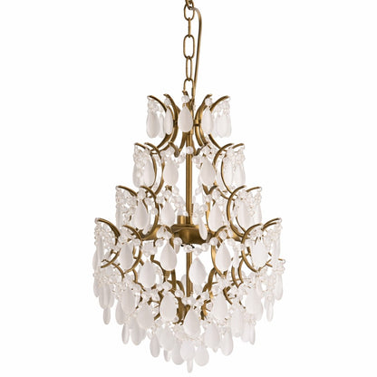 Large Antique Gold Multi Teardrop Chandelier w/ Frosted Crystals