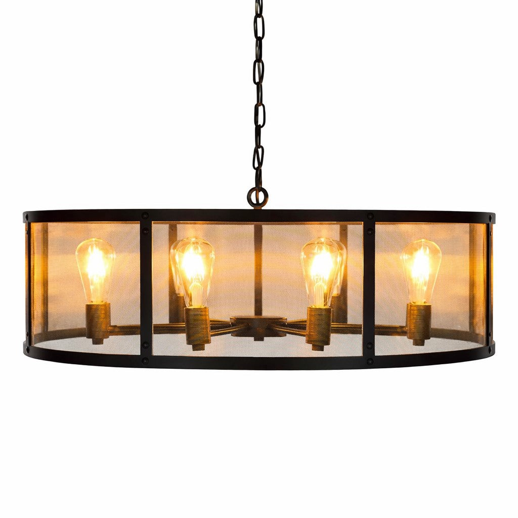 Large Round Black Iron Industrial Chandelier