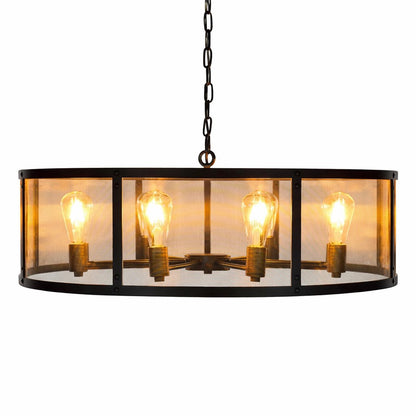 Large Round Black Iron Industrial Chandelier