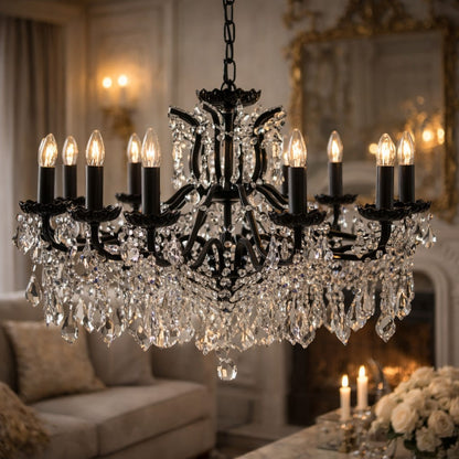 Large 12 Branch Matt Black Shallow Chandelier