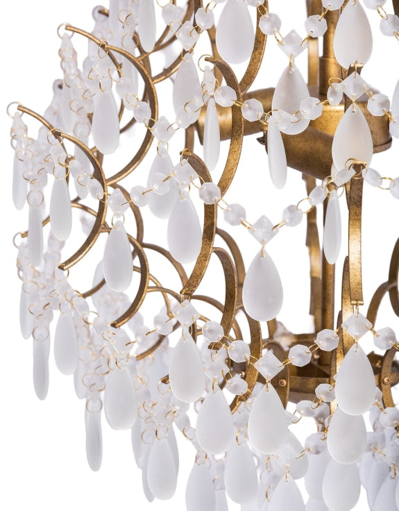 Large Antique Gold Multi Teardrop Chandelier w/ Frosted Crystals