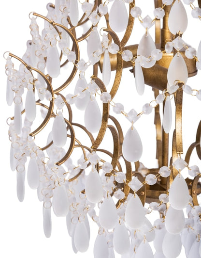 Large Antique Gold Multi Teardrop Chandelier w/ Frosted Crystals