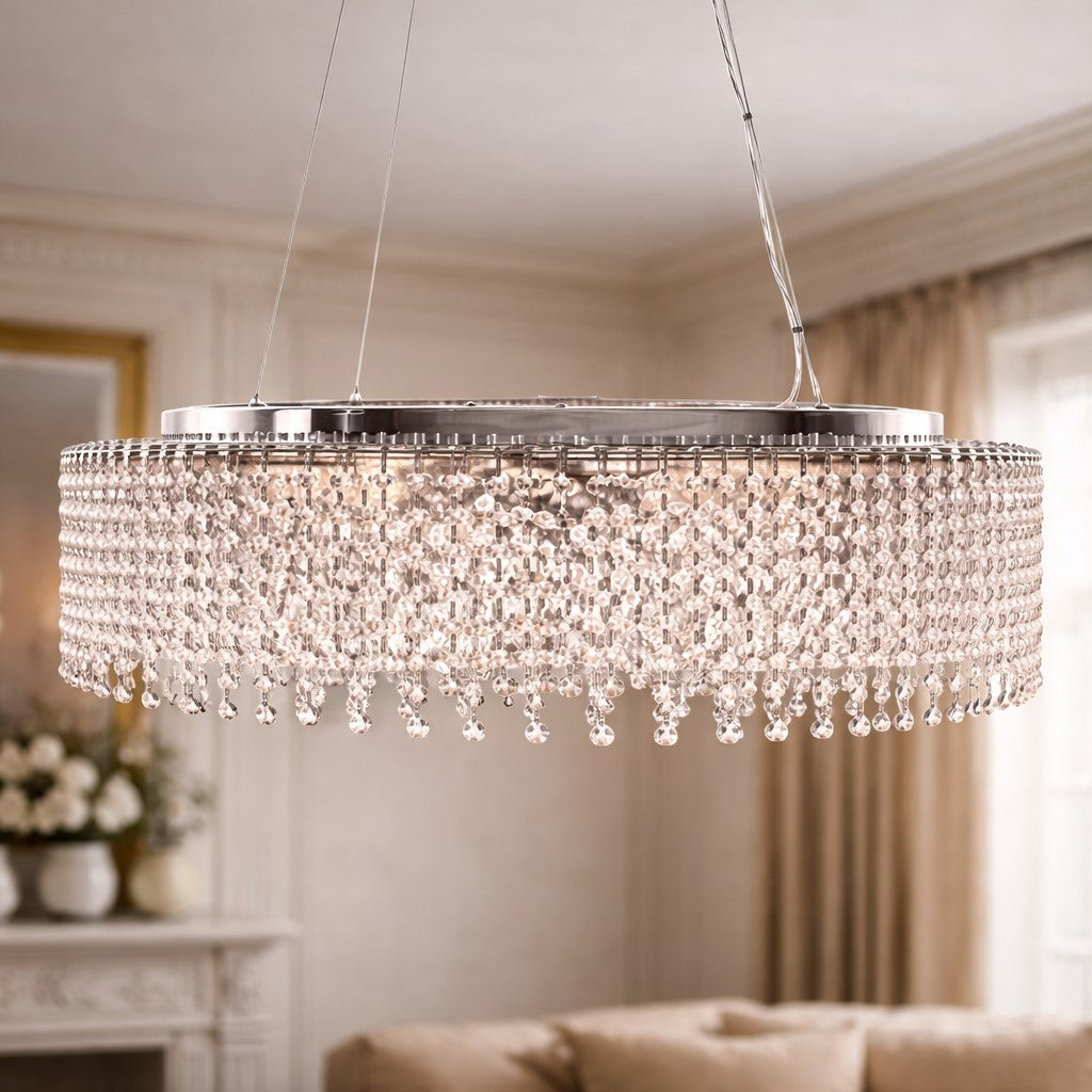 Large Round Crystal Waterfall Chandelier