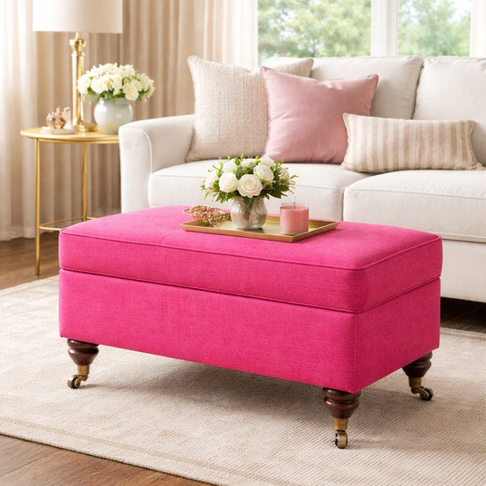 Lift Top Stool with Pink Fabric