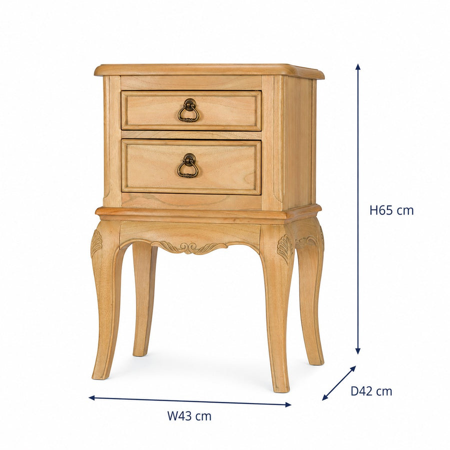 Limoges French Natural Bedside Table dimensions