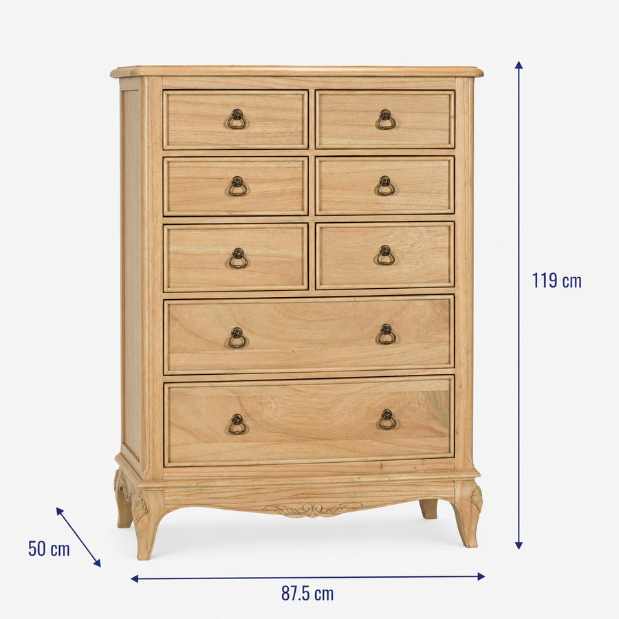 Limoges French Style 8 Drawer Tall Chest dimensions