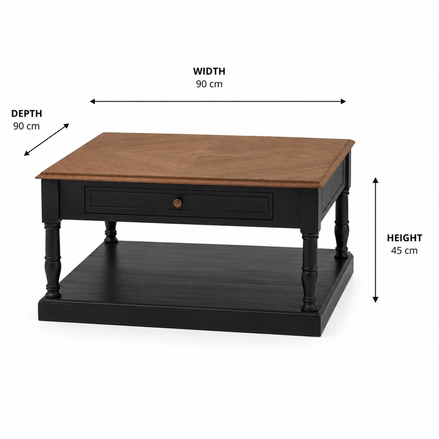 Loire 1 Drawer Black Coffee Table dimensions