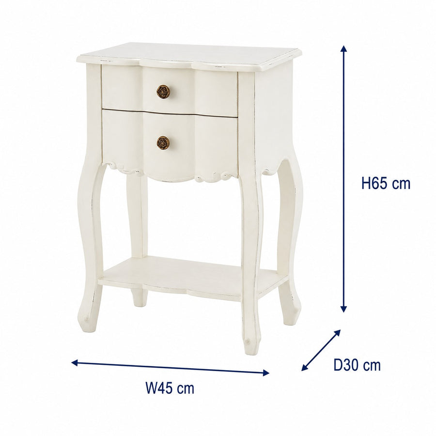 Loire 2 Drawer White Bedside Table dimensions