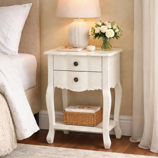 Loire 2 Drawer White Bedside Table