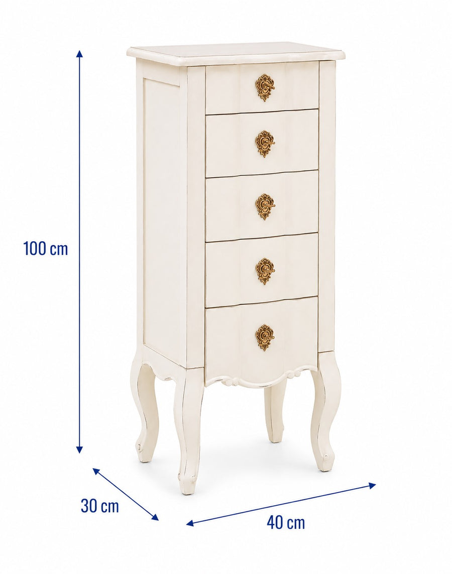 Loire 5 Drawer Small Chest White dimensions
