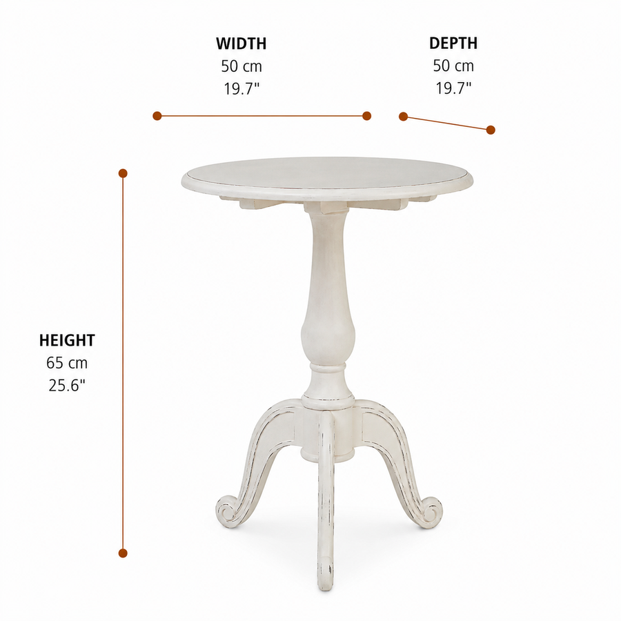 Loire Round White Pedestal Table dimensions